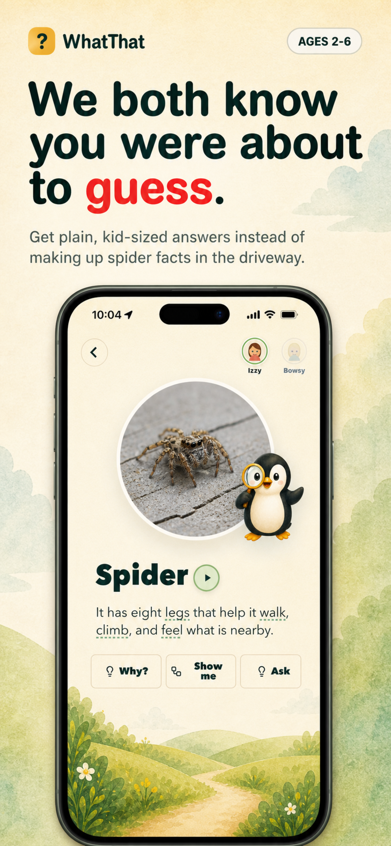 WhatThat App Store screenshot showing a spider answer example.