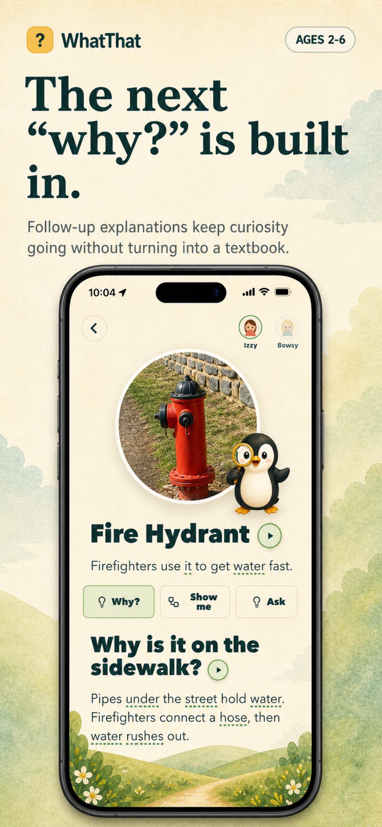 WhatThat App Store screenshot showing a follow-up why answer.