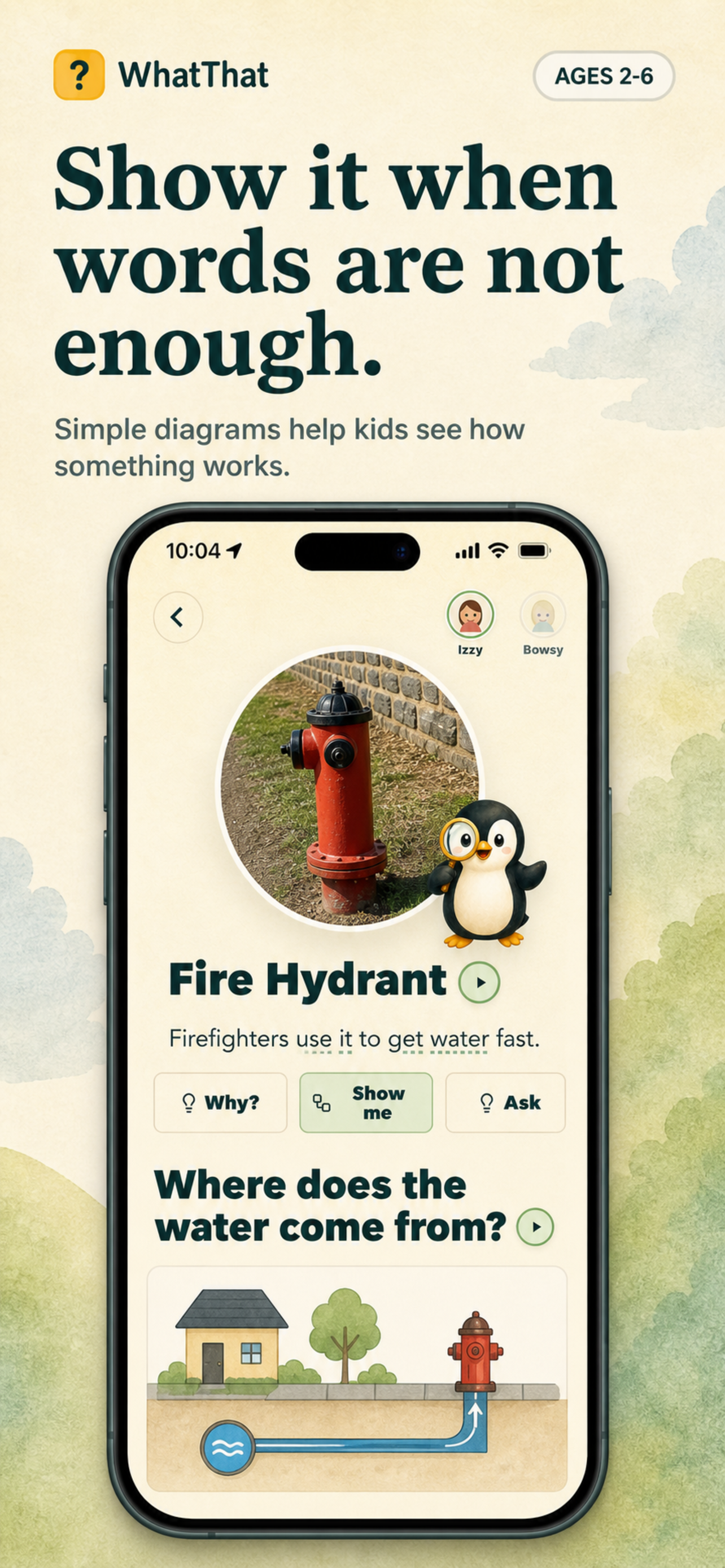 WhatThat App Store screenshot showing a Show Me visual explanation.